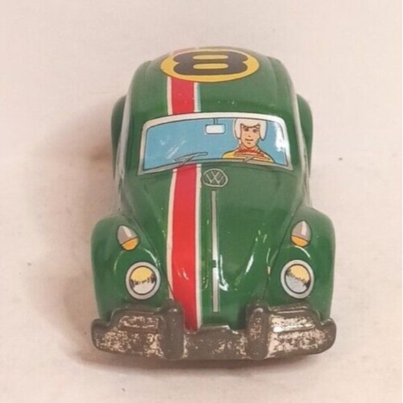 Tintoys Volkswagon VW #8 Beetle Friction Drive Worn Some Vintage Green Japan - Picture 5 of 9